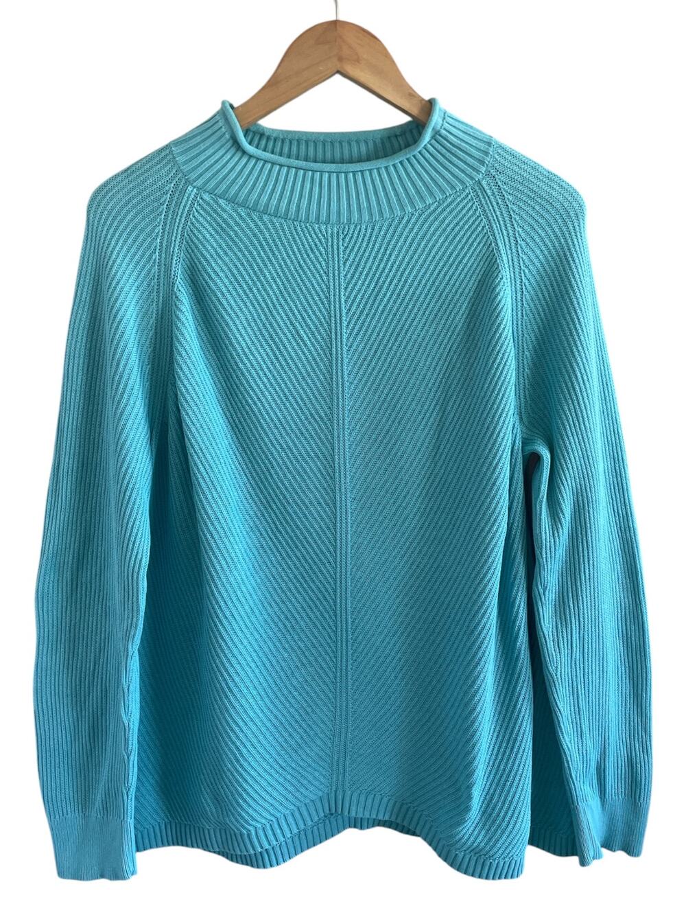 L.L. Bean Cotton Shaker Stitch Sweater Womens Size M Funnelneck Turquoise